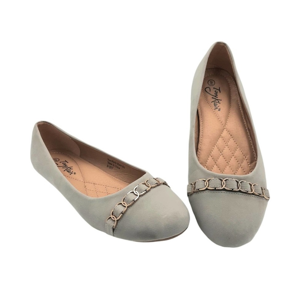Tory Klein Womens Gray Gold  Multi Buckle Ballerina Flats Size 9